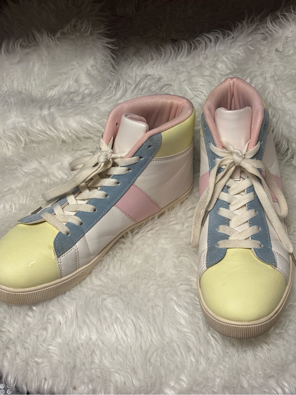 Barnes’s Maggie Colorblock High Top Platform Sneakers Yellow, Blue & Pink Sz 9